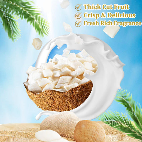 YJJOUUT 10.58oz/300g Freeze Dried Coconut Chunks Thick/No sugar added Dry Coconut Snacks Healthy Dehydrated Fruit
