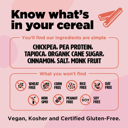 1 Pack Plant-Based and Vegan Breakfast Cereal by Three Wishes - Cinnamon, - More Protein and Less Sugar Snack