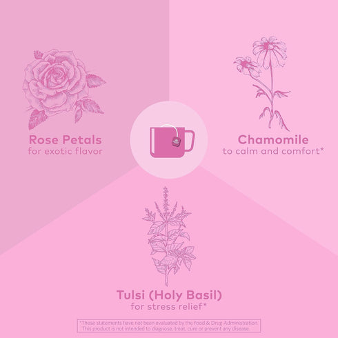 ORGANIC INDIA Tulsi Sweet Rose Herbal Tea - Holy Basil Leaf, Chamomile, Lemon Myrtle, Immune Support, 18 Infusion Bags