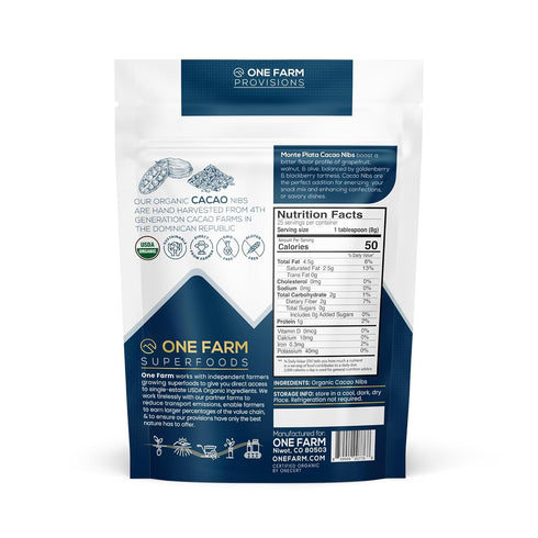 100% 7 oz (25 One Farm by WAAYB Organic Cacao Nibs, Single Estate, Non-GMO, Fair-Trade, Vegan, Gluten Free, Raw Rizek