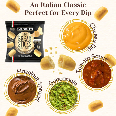 0.7 oz (Pack 3) Authentic Italian Cheese Snack Crispy Bites with Parmigiano Reggiano | I Macoritti Mini Breadsticks