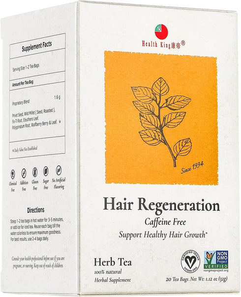 Health King Hair Regeneration Herb Tea, 20 Count Box, Teabags