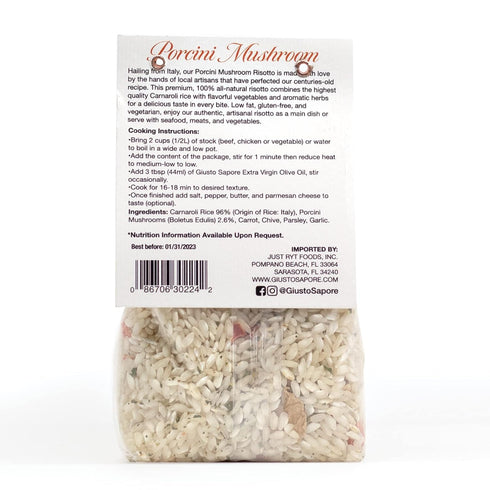 3-4 8.81 oz Giusto Sapore Italian Risotto - Porcini Mushroom - All Natural, Gluten Free, No Added Salt - Premium
