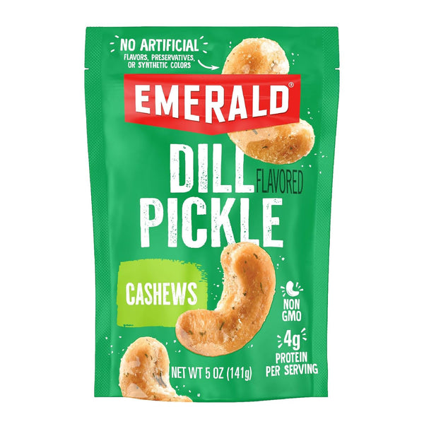 Emerald Nuts Dill Pickle Seasoned Cashews (1-Pack), 5oz Resealable Bag, Non-GMO, Contains