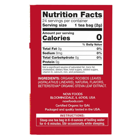 24 NOW Foods Give a Tea Better off Red Rooibos Tea with a Vanilla-Citrus Blush, Caffeine-Free, bags