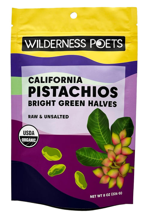 Wilderness Poets, Organic Pistachios - Bright Green Pistachio Nut Halves, No Salt,