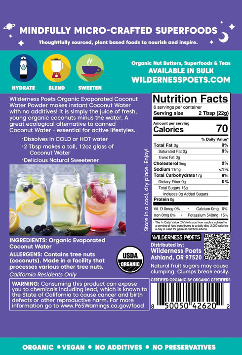 100% 1 (4 Wilderness Poets, Organic Evaporated Coconut Water Powder - Coconut Water Powder - No Maltodextrin, No