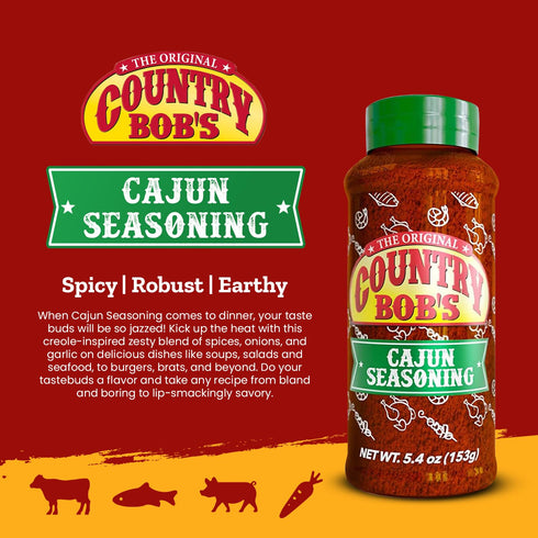 Country 5.4 oz Bob's Cajun Seasoning - Spicy, Robust, Earthy Blend for Flavorful Creole Dishes - Soups, Salads