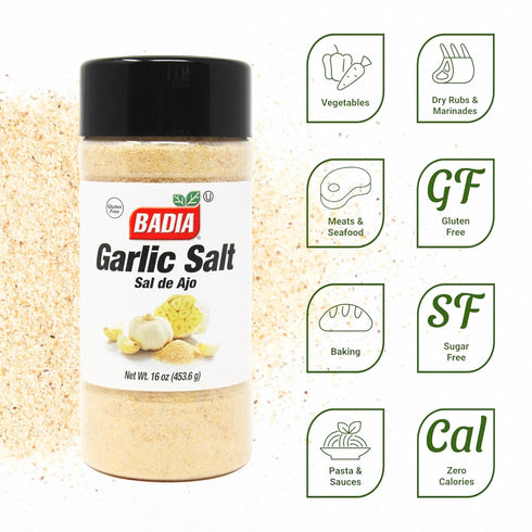 16 oz Badia Garlic Salt, Premium Blend of Salt & Garlic for Seasoning