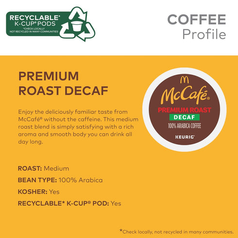 96 Count (4 Packs 24) McCafe Premium Roast Decaf Coffee, Single Serve Keurig K-Cup Pods, Decaffeinated