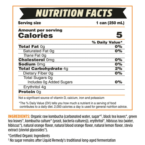 8.5 Oz 24-Pack Liquid Remedy Kombucha Sugar Free Organic Drink, Low Calorie, Probiotic Like Tea for Gut Health - Orange