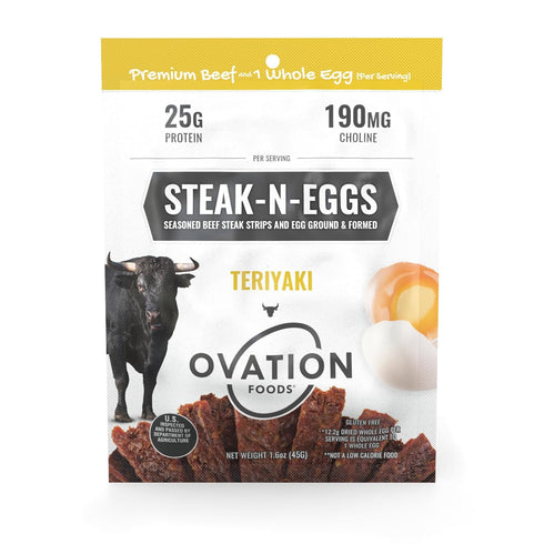 Ovation Foods Steak-N-Eggs Beef Strips, Zero Sugar, High-Protein Jerky (25g premium protein),