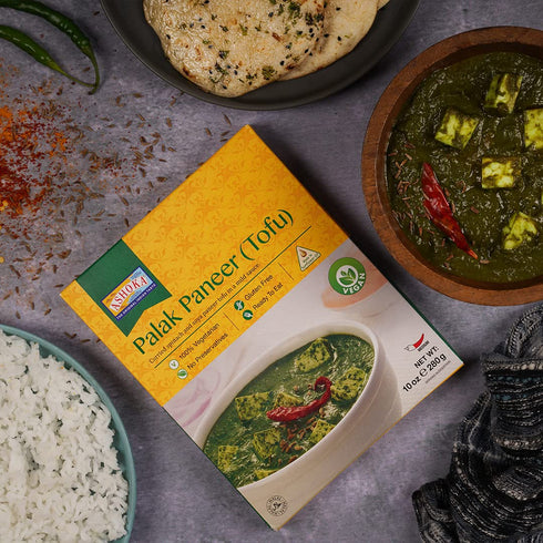 1932, Pack 1 Ashoka Entrees Plant-Based Tofu & Spinach Curry, All-Natural, Ready to Eat Meals, Palak Paneer, Kosher