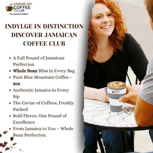 100% 8oz Pack, JamaicanCoffeeClub Blue Mountain Whole Bean Coffee, WB Jamaican Roasted Beans, Smooth Rich Flavor