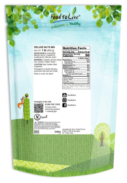 1 Filberts, Food to Live Deluxe Nuts Mix, Pound A Blend of Dry Roasted Pecans, Cashews, Almonds, Brazil Nuts