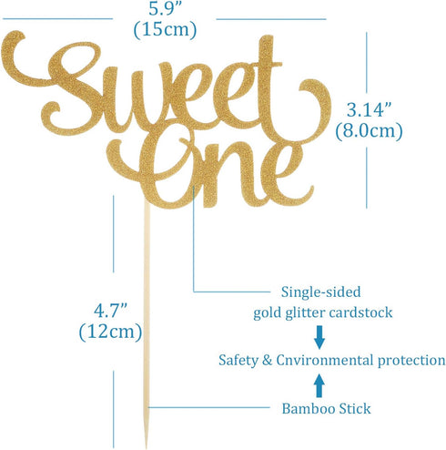 1st Birthday Gold Cake Topper - Glitter Sweet One for Photo Booth Props