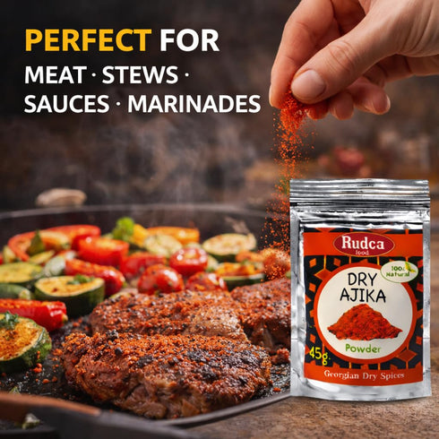 45 Rudca Food Dry Adjika Traditional Georgian Spice Blend, Aromatic Savory Seasoning Powder, Garlic Herb Mix, g