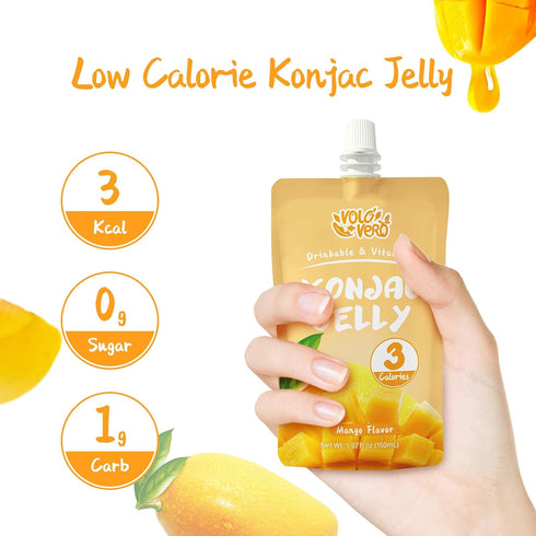 20 Packs, (3 0 VOLO VERO Konjac Jelly Squeeze Pouch Healthy Snacks, Low Calories Kcal), Drinkable, Sugar, Gluten Free