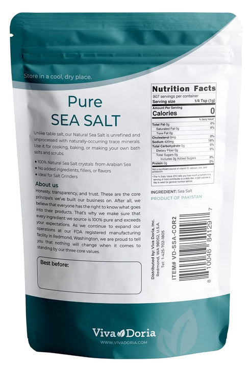 2 lb Viva Doria Pure Sea Salt, Coarse Grain, | Ideal For Salt Grinders