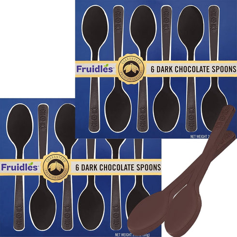 Pack 2 6 2.12 oz Fruidles of Boxes Dark Chocolate Spoons, per Box Candy Hot Chocolate Stirring Edible Spoons, Gourmet