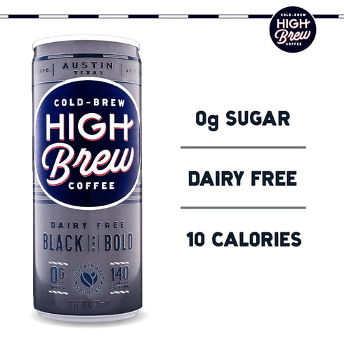 8 (Pack 12) High Brew Black & Bold Cold Brew Coffee, Caffeinated, Dairy Free, Ounces