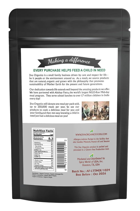 7 Jiva Organics Turmeric Tea Latte - Golden Milk Powder Ounce Bag - Ashwagandha, Cardamom, Ginger, Black Pepper & More