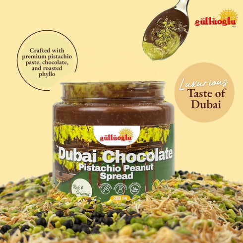 7 oz (200g) Gulluoglu Dubai Chocolate Pistachio Peanut Spread Rich & Creamy Middle Eastern Chocolate Paste with Roasted