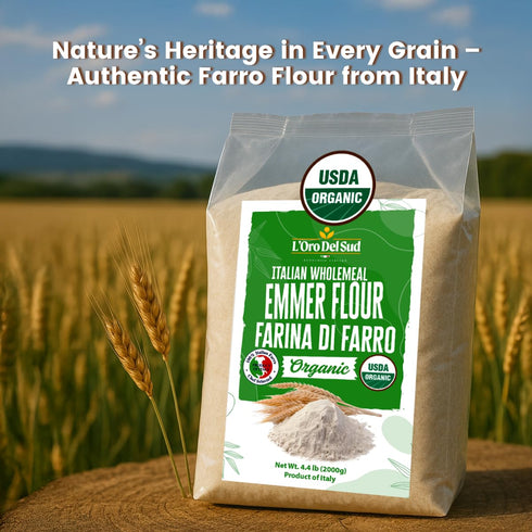 (Emmer) 4.4 lb (2 LOro Del Sud Organic Farro Flour kg), Stone-Ground Ancient Grain Flour from Italy, All-Purpose, High