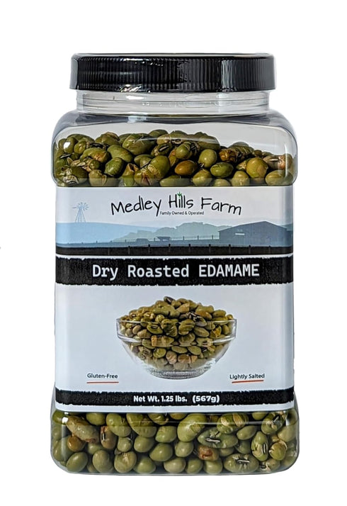 1.25 Lbs. Dry Roasted Edamame by Medley hills farm in Reusable Container - edamame dry roasted and Lightly Salted