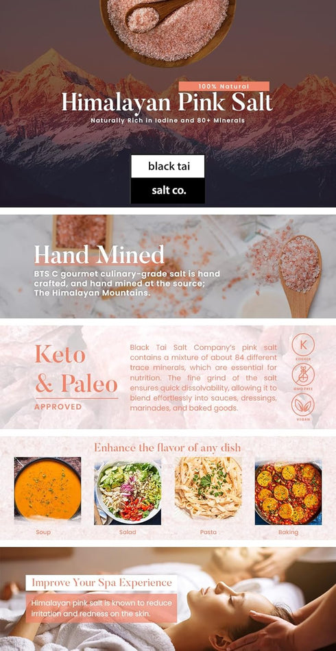 30 Lbs 0.5-1mm Black Tai Salt Co's - (Food Grade) Kosher Himalayan Crystal Salt - Fine - - (like table salt) Keto
