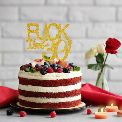 Gold Glitter Funny Happy 30 Birthday Cake Topper - 30th Cake Topper for Men and Women Birthday Party Decoration