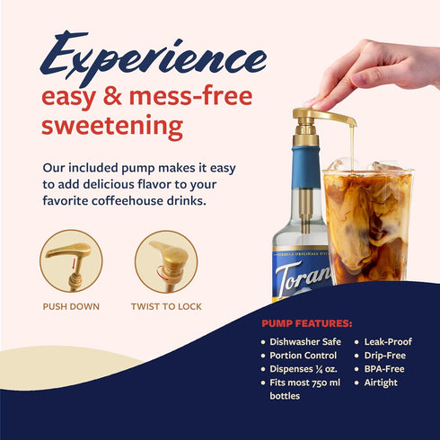 25.4 Oz Torani Sugar Free Syrup, Almond Flavored Syrup for Drinks, Zero Calorie, Glass Bottle with Pump Included, Fl