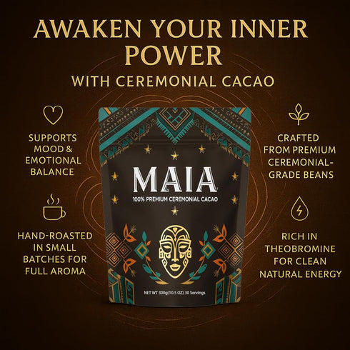 MAIA CEREMONIAL 100% (1) Cacao, with Flavanol, Theobromine, Magnesium and Natural Flavonoids Blend, Improves Mental