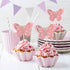 Butterfly Cupcake Toppers, 24 PCS Pink Paper & Bamboo, Party Decoration for Kids Birthday, Baby Shower, Wedding