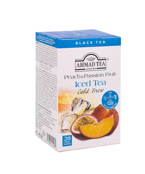 20 (Pack 1) Ahmad Tea Black Tea, Cold Brew Peach and Passion Fruit Teabags, Iced Tea, ct of - Caffeinated