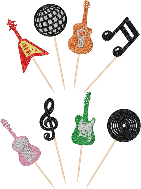 24 Pack Guitar Cupcake Toppers Music Notes Cupcake Toppers Glitter Guitar Rock Cupcake Picks Musical Instrument Cake