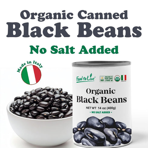 14 oz (Pack 8) Food to Live Organic Canned Black Beans, of - Unsalted Non-GMO Frijoles Negro. Perfect for Salads