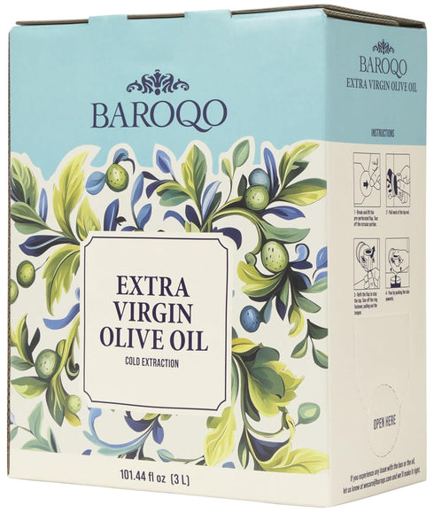 BAROQO 3L 101.44 Oz Mediterranean Olive Oil Extra Virgin Olive Oil Bag in Box, Cold Pressed Extra virgin Olive Oil Bulk