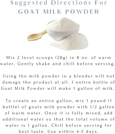 A2 16 1 Mt. Capra Non-Fat Goat Milk | Powder from Non-GMO, Grass-Fed Goats, Creamy, Great Tasting, Easy to Digest, Milk