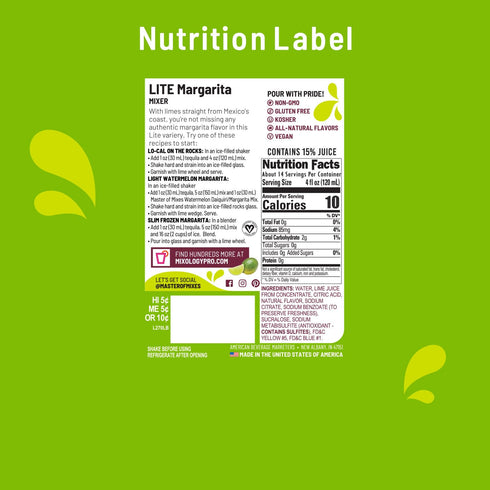 1.75 (59.2 Oz), Pack 3 Master of Mixes Margarita Lite Drink Mix, Ready To Use, Liter Bottle Fl