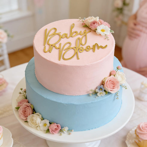lvbeybc Gold Baby in Bloom Cake Topper,Baby Shower Cake Sign,Pregnancy Reveal,Acrylic Baby shower Cake Side