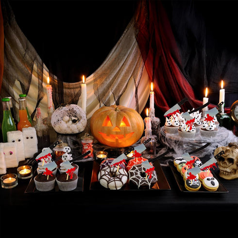 60Pcs Halloween Cupcake Toppers - Glitter Horror Blood Knife Picks for Killer Cake Decorations and Party Supplies