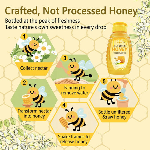 DFYSYSD 100% 11oz/312g, Wholesome Honey, Raw Unfiltered Honey, Wildflower honey, Natural and Pure, Fresh Sweetness