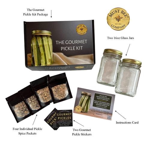 Set The Gourmet Pickle Kit -Must Bee Company DIY Pickling with Reusable Glass Jars, Spices & Step-by-Step Guide