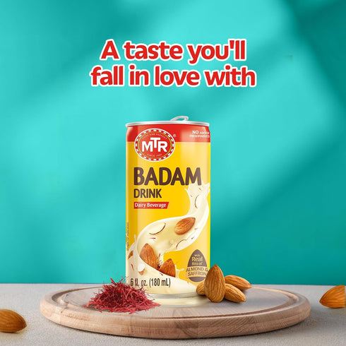 Pack 12 MTR Badam Drink, Ready-to-Drink - Authentic Indian Almond Milk Beverage, Real Bits of Almond & Saffron, No