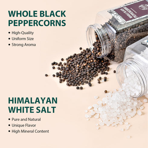 39 oz (2.4 lb) 18oz (1.1 lb) Soeos Himalayan Sea Salt, + Whole Black Peppercorns, White Himalayan Salt Coarse Grain