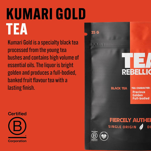 Tea Rebellion 25g Kumari Gold Organic Black Tea, High Mountain Loose Leaf, Healthy Tea for Everyday Use