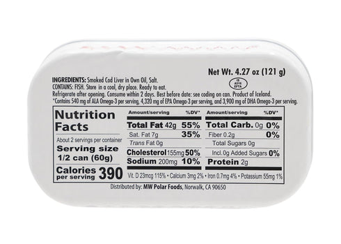 4.27 oz Omega-3, (Pack 12) MW Polar Smoked Cod Liver in Oil Wild-Caught, Rich in Ready to Eat Premium Quality Seafood