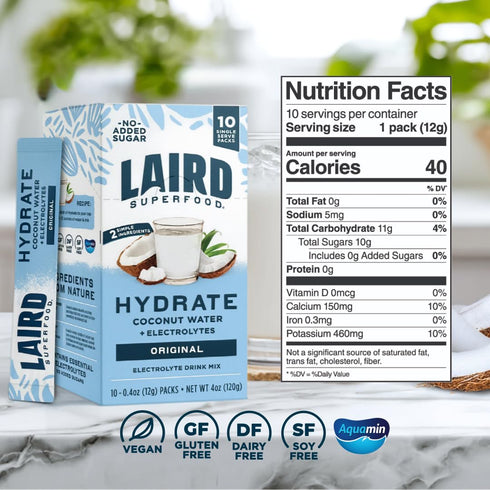 10ct, 0.3 OZ LAIRD SUPERFOOD Original Hydrate Coconut Water