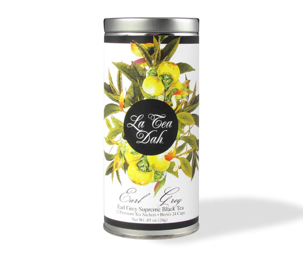 Earl Grey Tea by La Tea Dah - Zesty Gourmet Tea with Whole Ceylon Tea Leaves, Bergamot, & Orange Peel (12 Sachets)